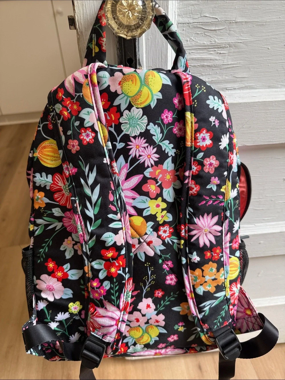 Vera Bradley Black Floral Print Backpack with Multicolor Blooms